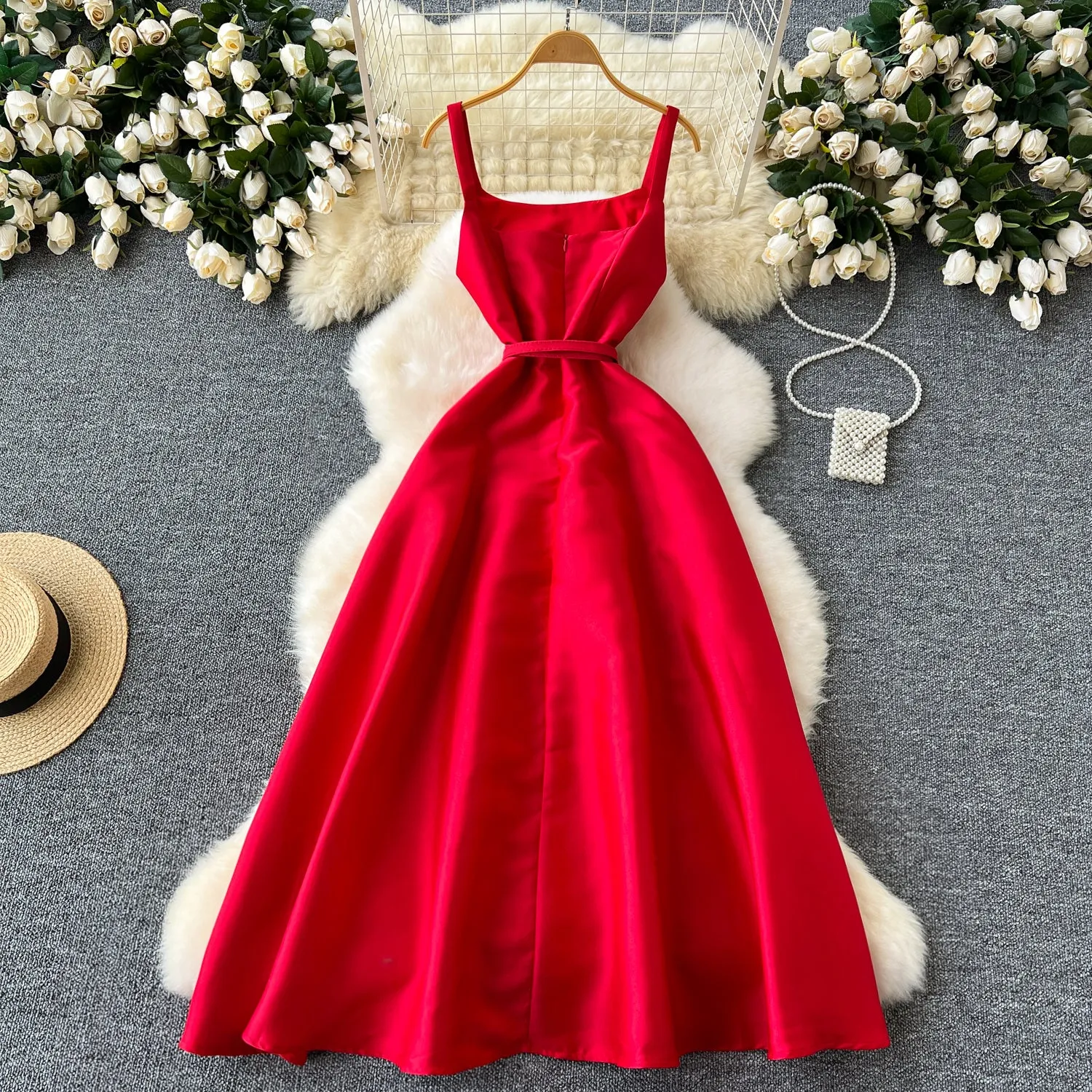Delicate Solid Color Puffy Slip Dress
