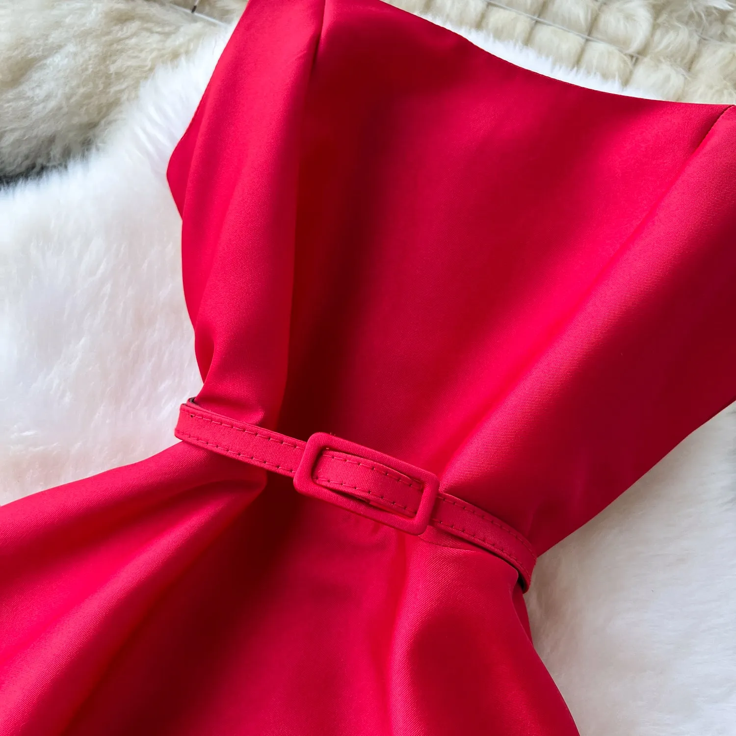 Delicate Solid Color Puffy Slip Dress