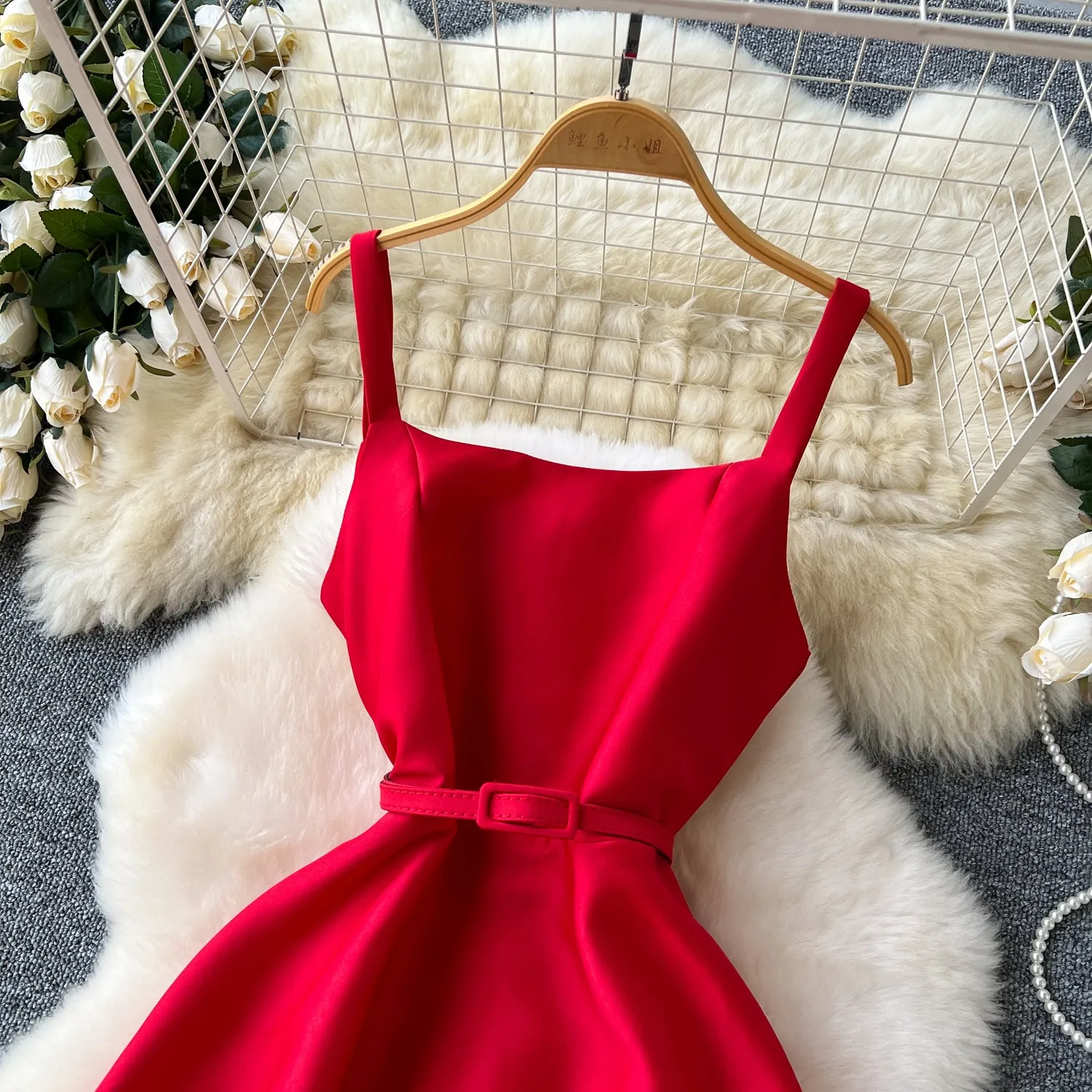 Delicate Solid Color Puffy Slip Dress