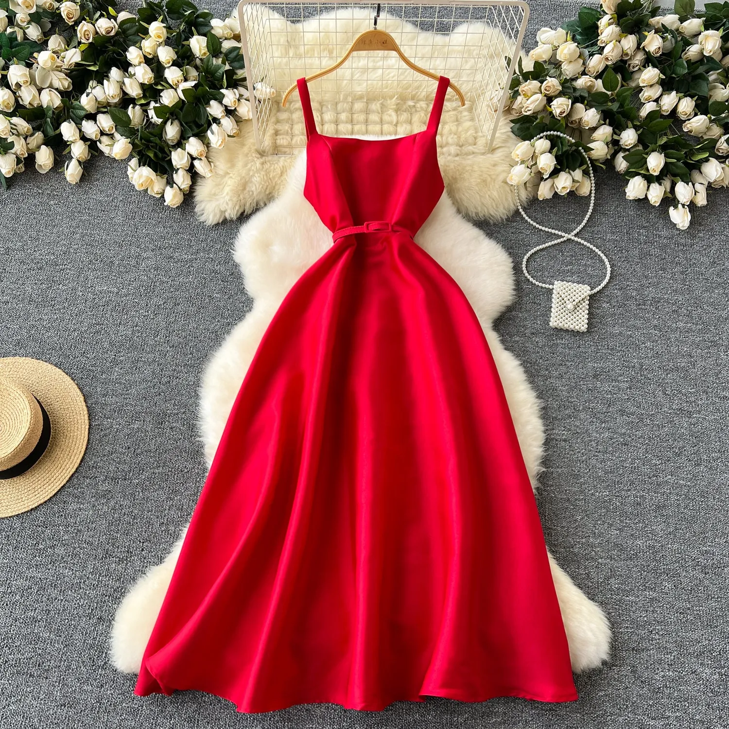 Delicate Solid Color Puffy Slip Dress