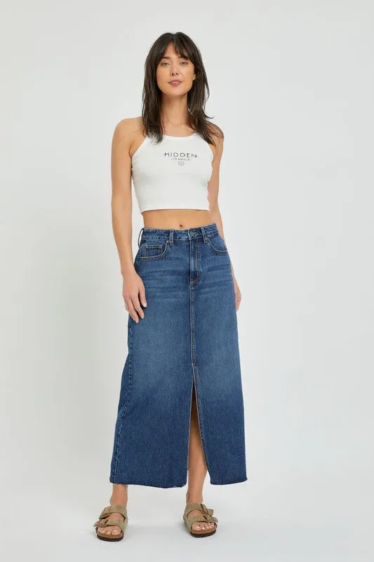 Denim Dark Wash Midi Skirt