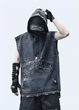 Denim Vest With Hoodie