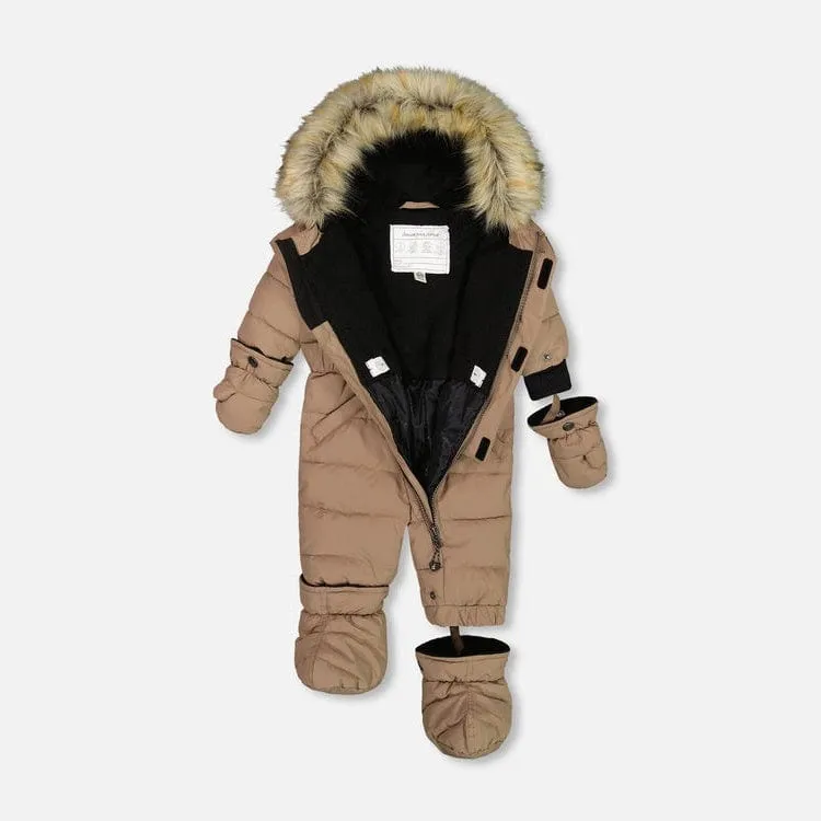 Deux Par Deux One-Piece Baby Snowsuit - Pine Bark
