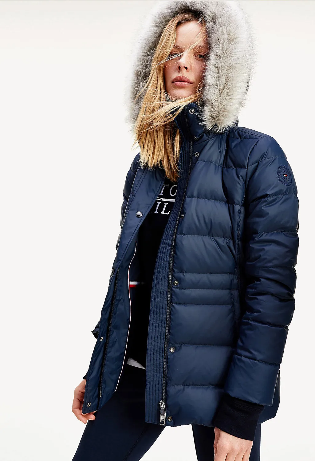 Down Filled Faux Fur Trim Coat
