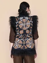 Embroidered Faux Fur Vest • Black