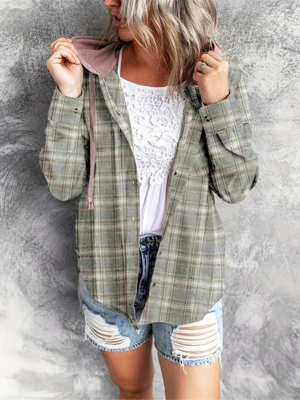 Evanna New Hooded Sweatshirt Buttoned Casual Shirt Jacket