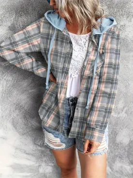 Evanna New Hooded Sweatshirt Buttoned Casual Shirt Jacket