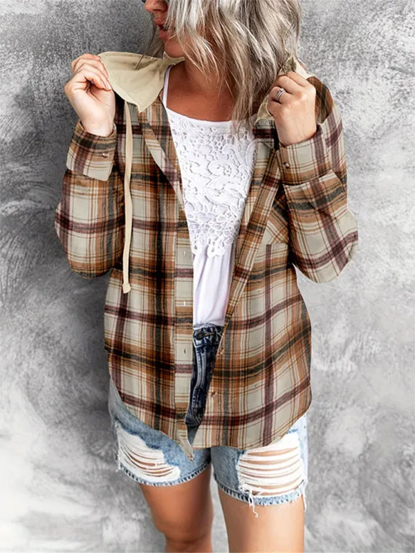 Evanna New Hooded Sweatshirt Buttoned Casual Shirt Jacket