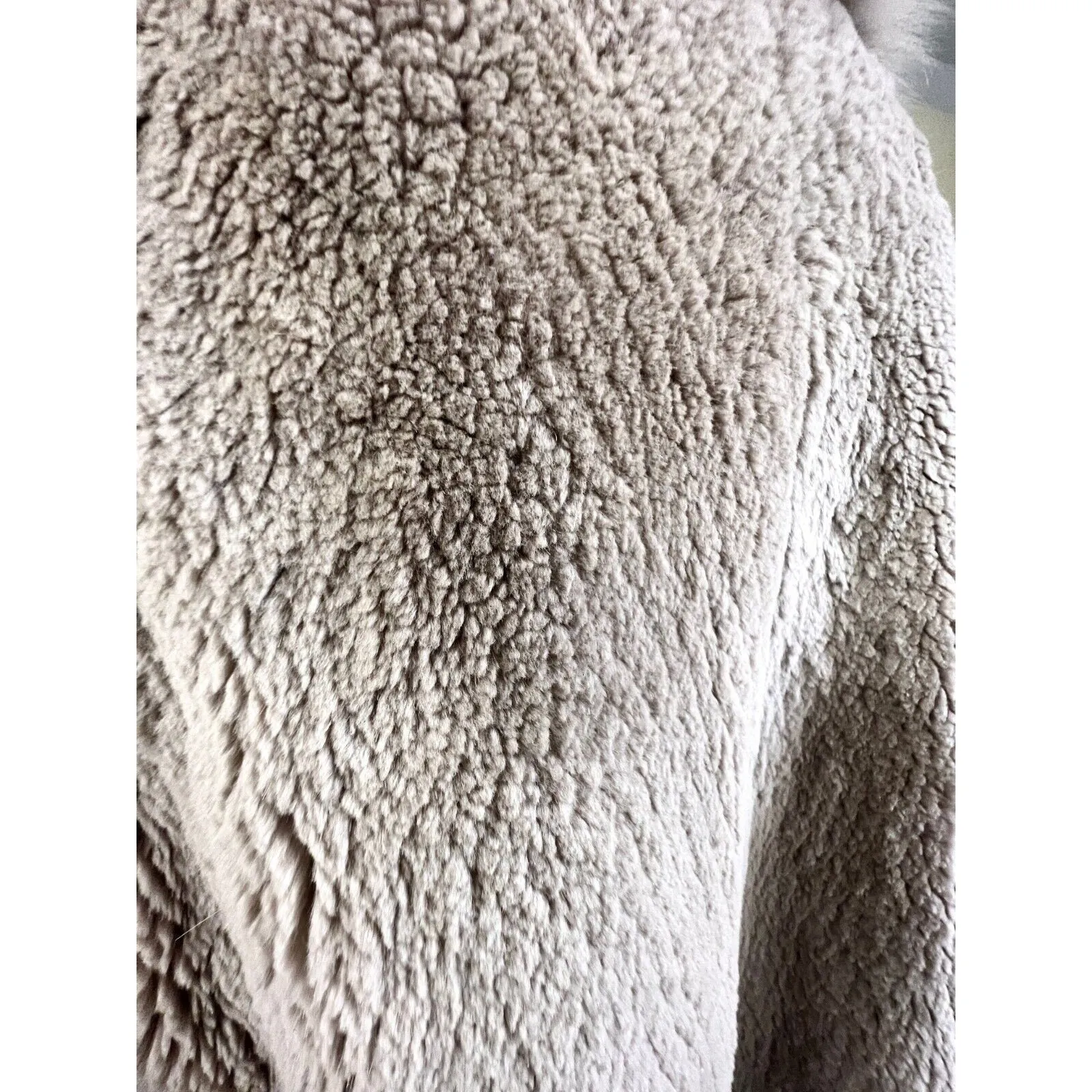 Exquisite Vintage Long Beige Blush Sheared Beaver Coat with Fox Trim  Women's Small
