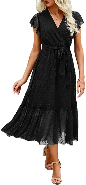 Fashion Printed V-Neck Cross Lace-Up Dress