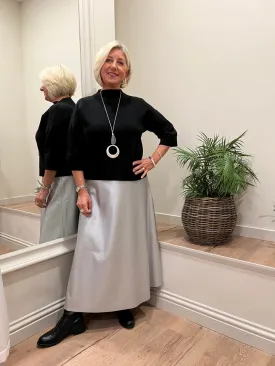 Faux Leather Skirt Metallic Silver