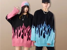 Fire Flame Edgy Harajuku Oversized Retro Knit Sweater