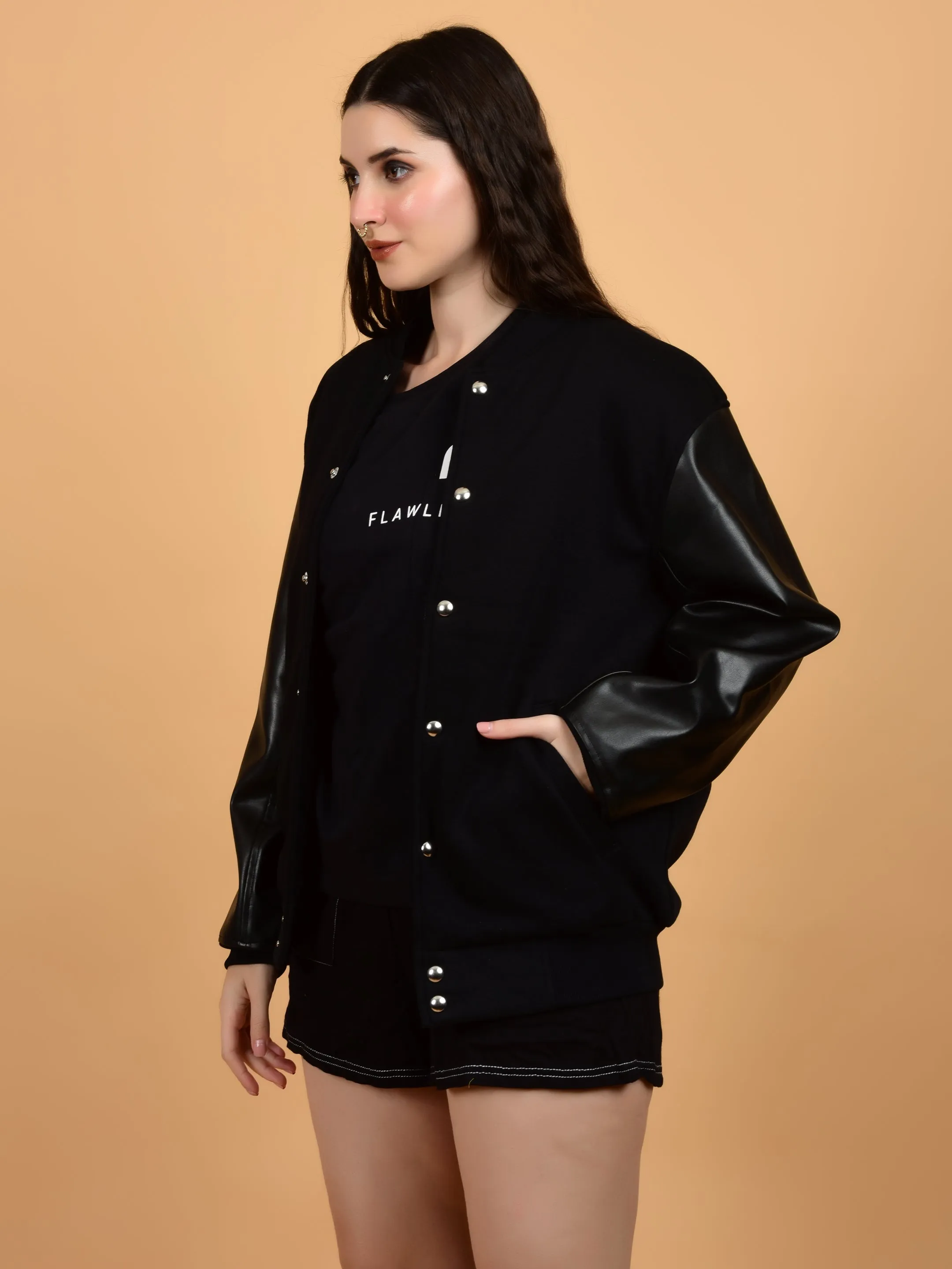 Flawless Women Black Printed Bomber Jacket