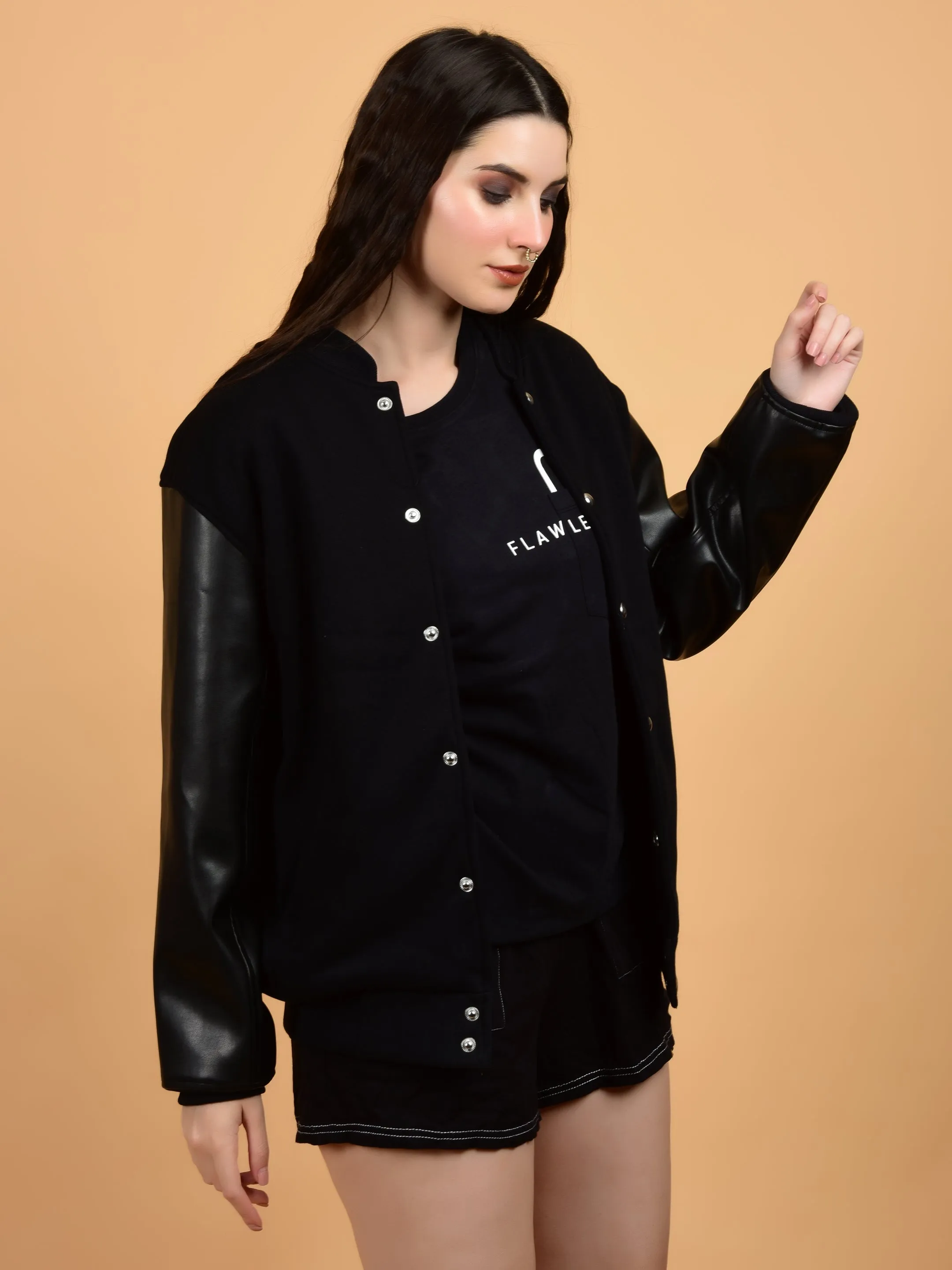 Flawless Women Black Printed Bomber Jacket