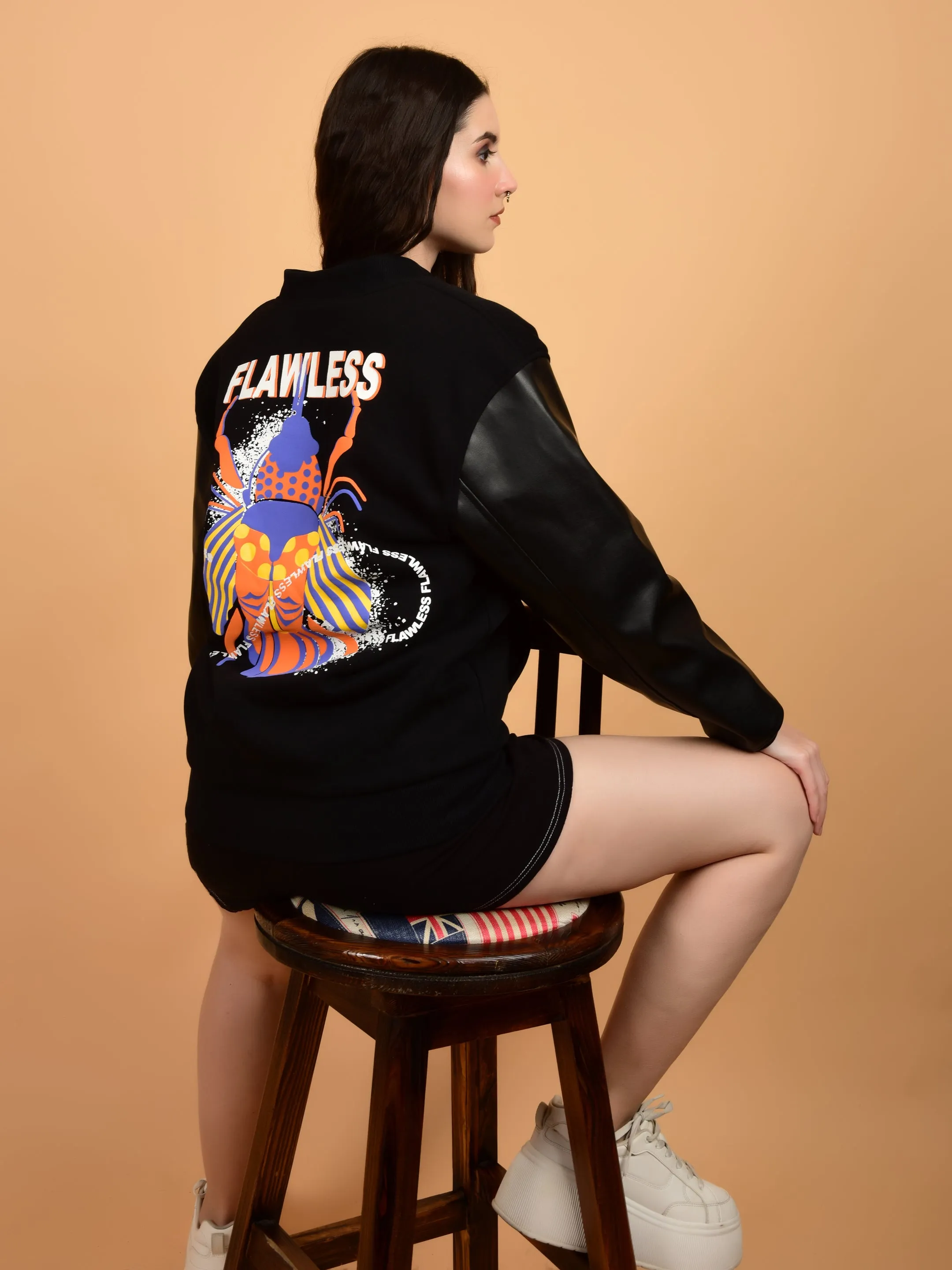 Flawless Women Black Printed Bomber Jacket
