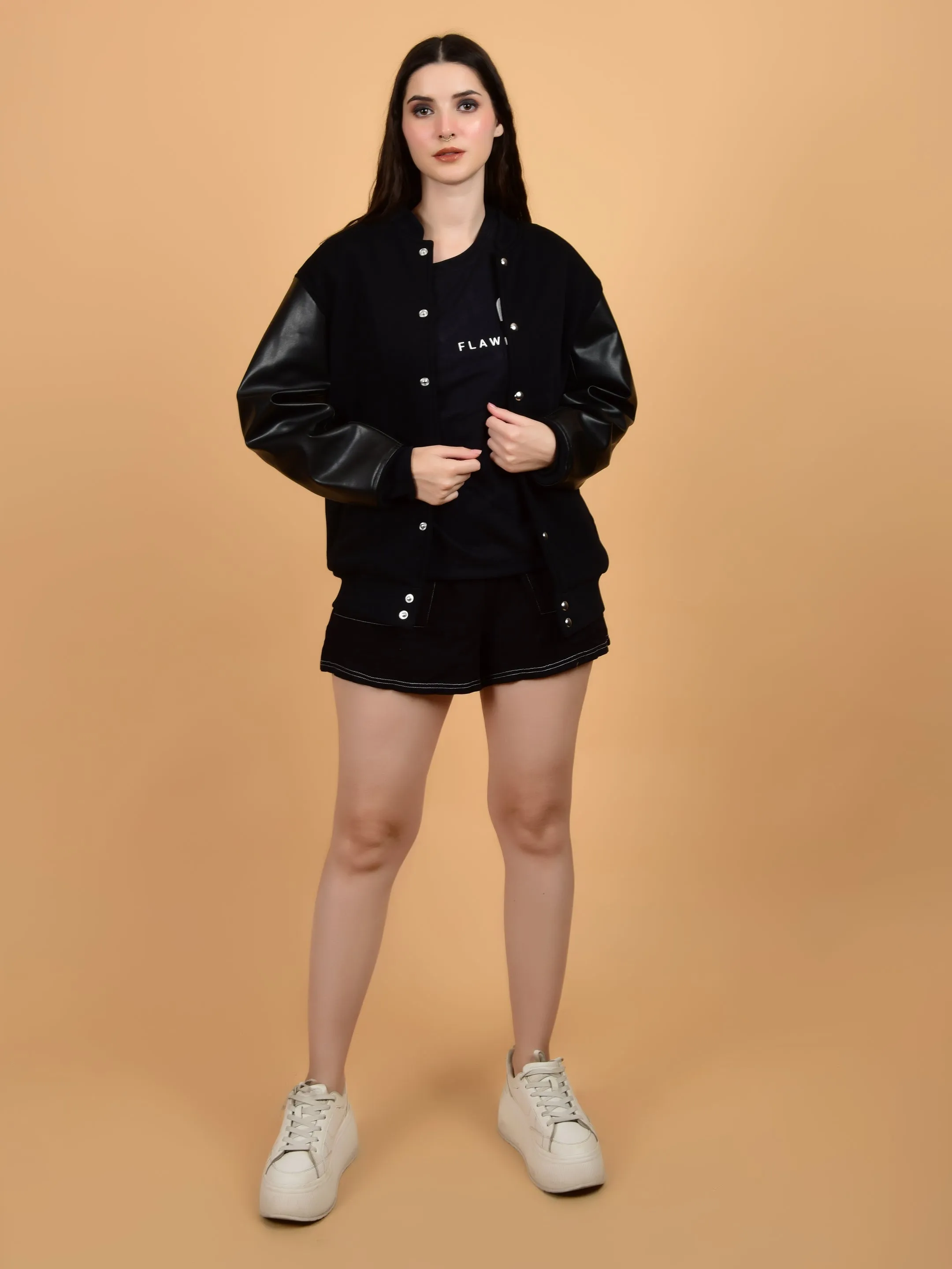 Flawless Women Black Printed Bomber Jacket
