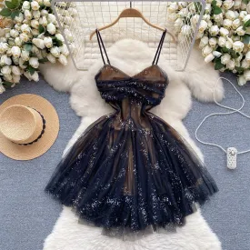 French Style Sequined Slip Mesh Dress