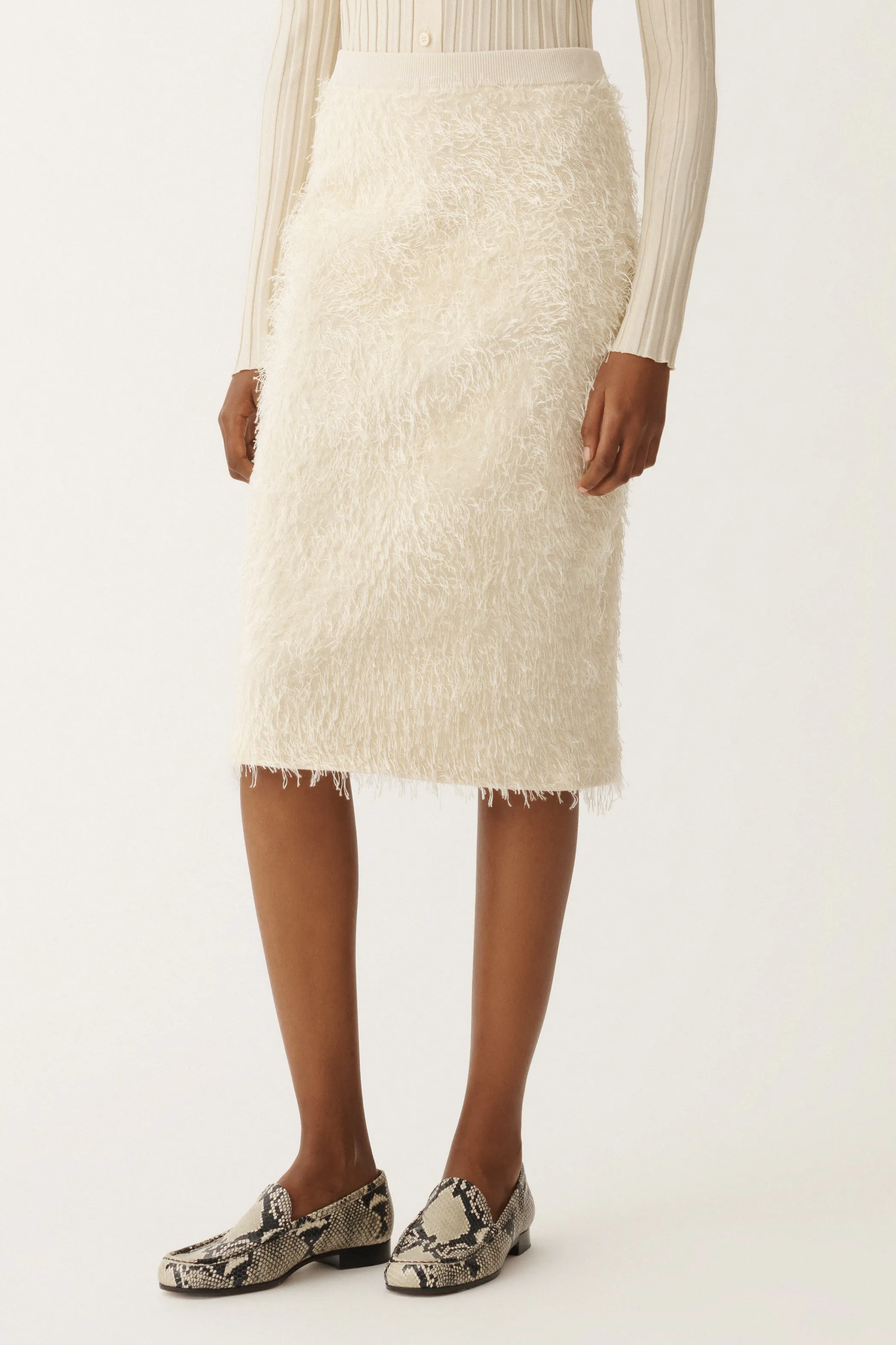 FRINGE EFFECT VISCOSE KNIT SKIRT