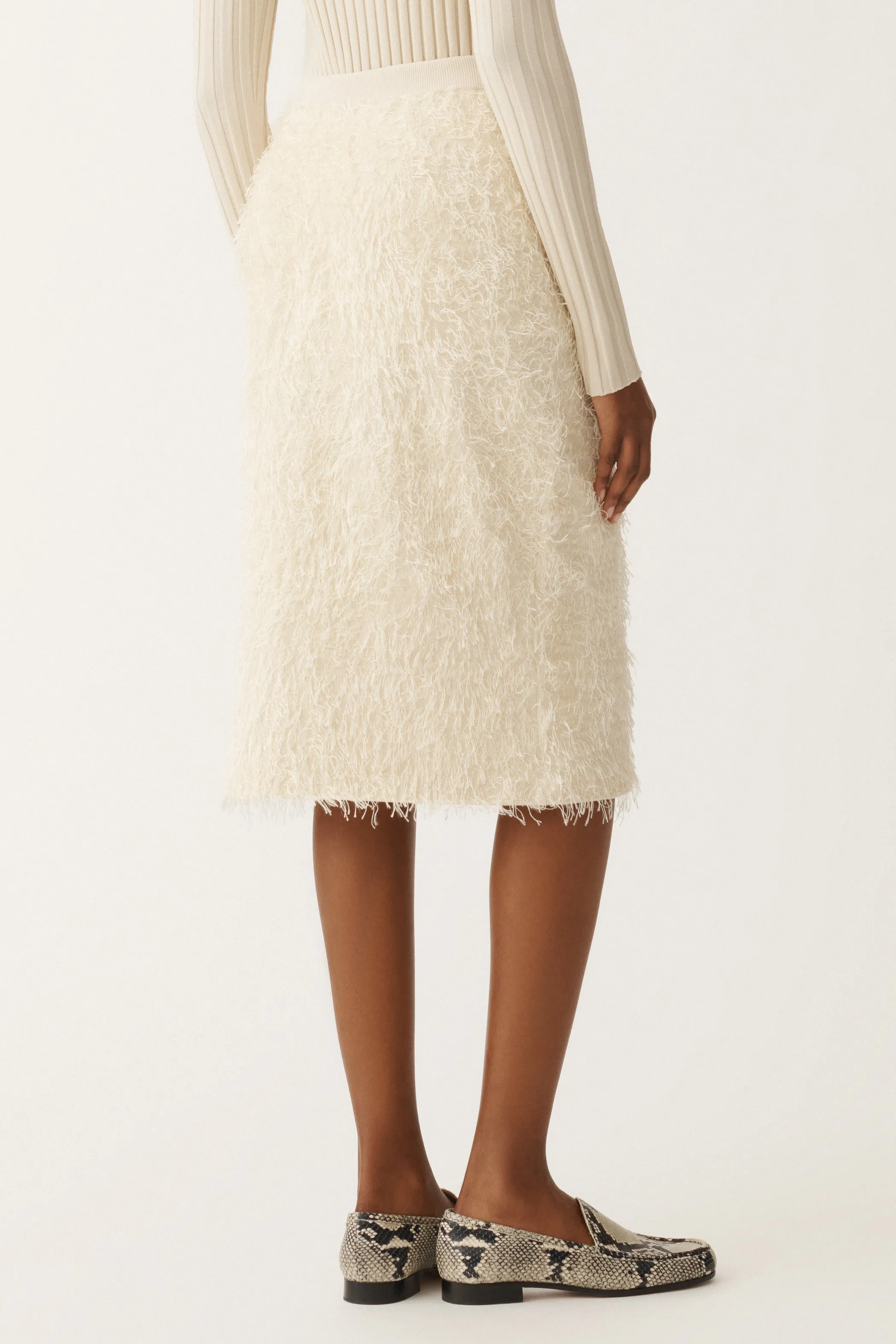 FRINGE EFFECT VISCOSE KNIT SKIRT