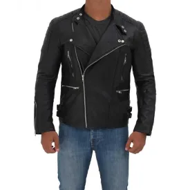 Genuine Asymmetric Lambskin Leather Jacket Men