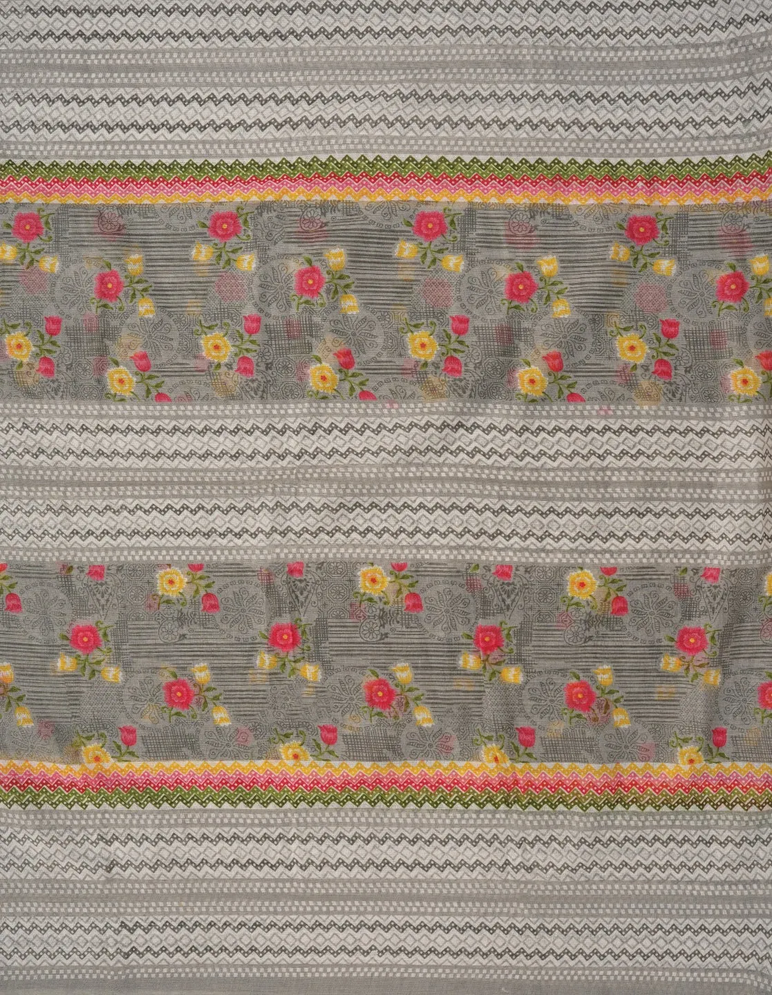 Grey Unstitched Embroidered Cotton Dress Material With Dupatta