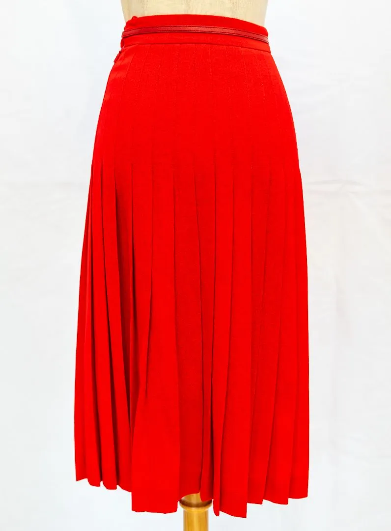 Gucci Red Pleated Horsebit Midi Skirt