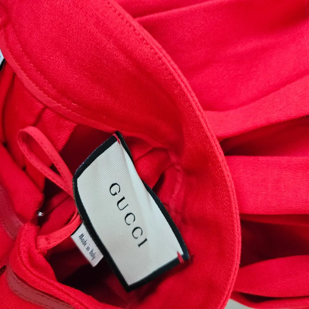 Gucci Red Pleated Horsebit Midi Skirt