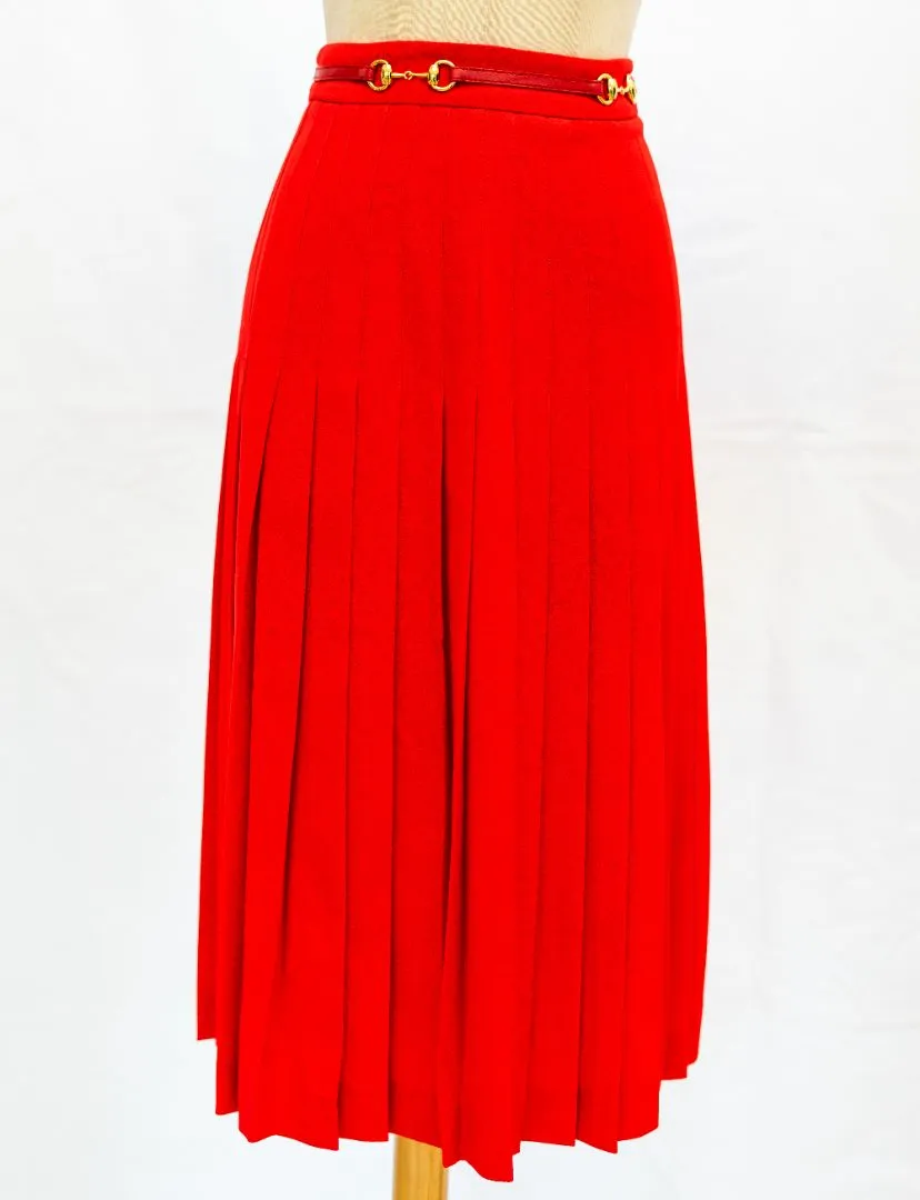 Gucci Red Pleated Horsebit Midi Skirt