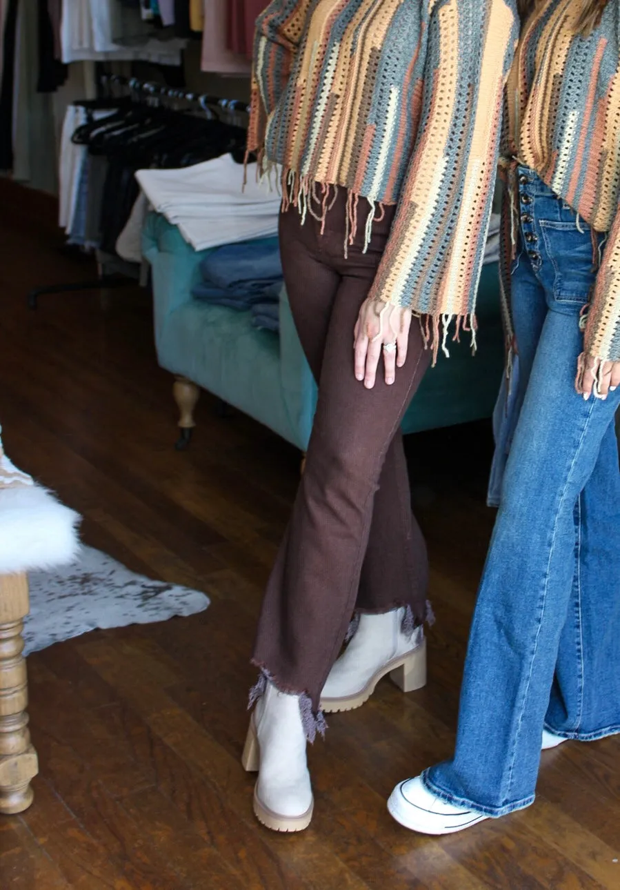 High Rise Crop Flare In Chocolate