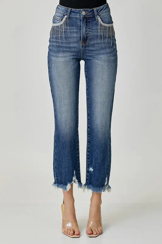 High-Rise Fringe Jeans