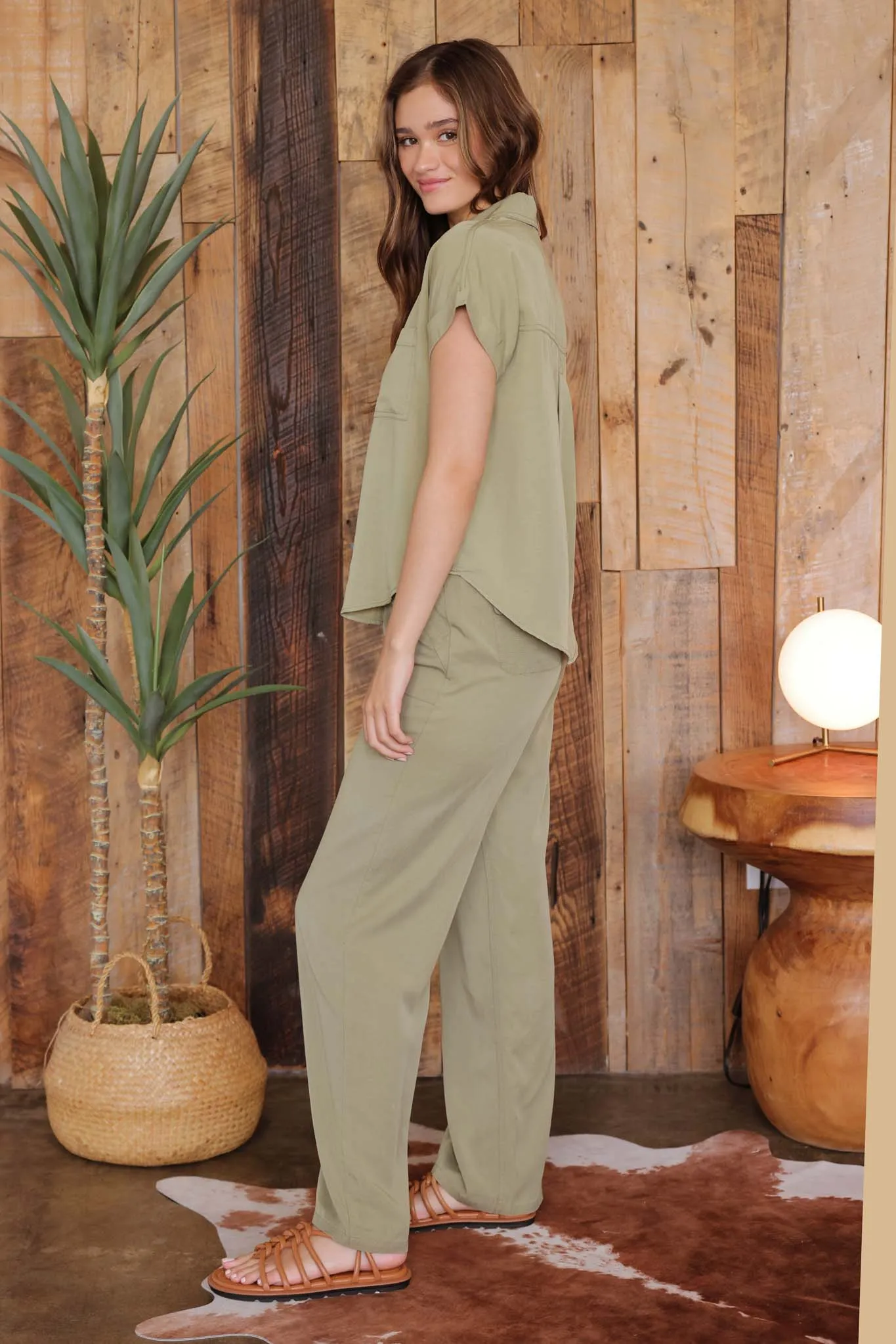 HIGH WAIST WIDE LEG DRAWSTRING PANTS
