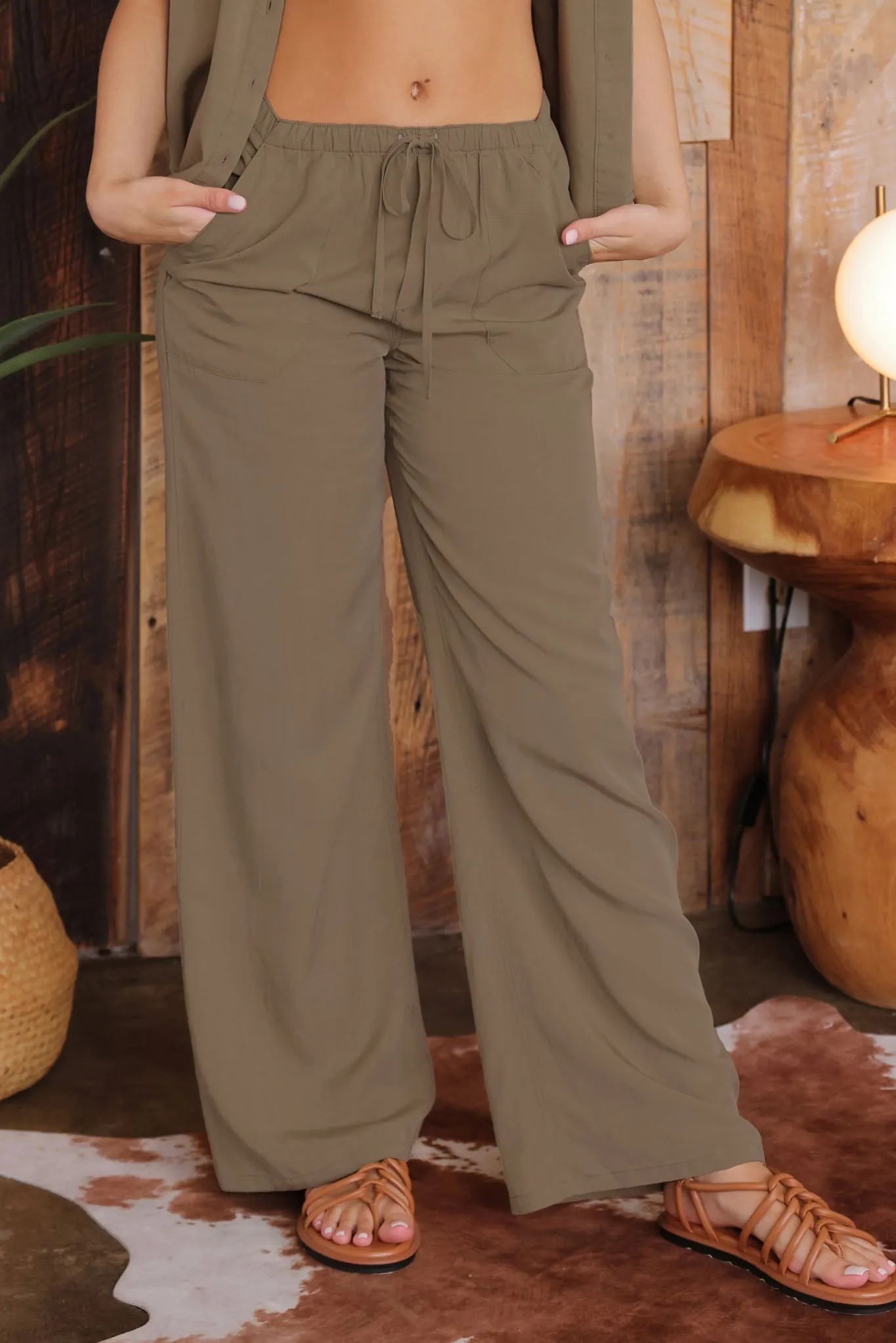HIGH WAIST WIDE LEG DRAWSTRING PANTS