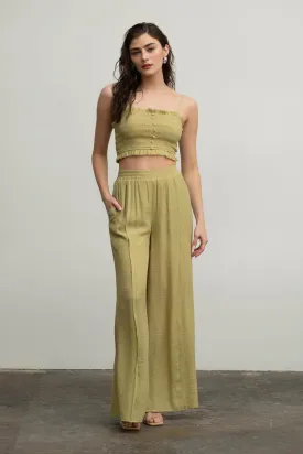 HIGH WAIST WIDE LEG PINTUCK PANTS