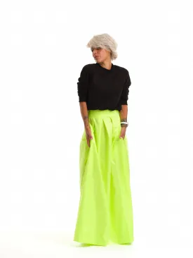High-Waisted Neon Green Maxi Skirt with Elastic Waistband