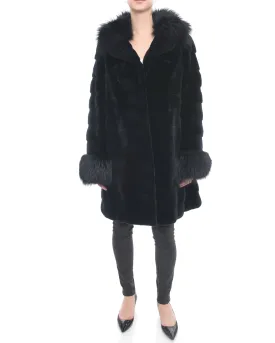 Holt Renfrew Midnight Sheared Mink and Fox Fur Trim Coat - 12