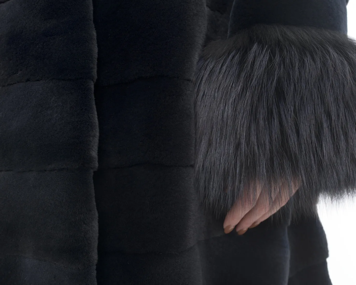 Holt Renfrew Midnight Sheared Mink and Fox Fur Trim Coat - 12