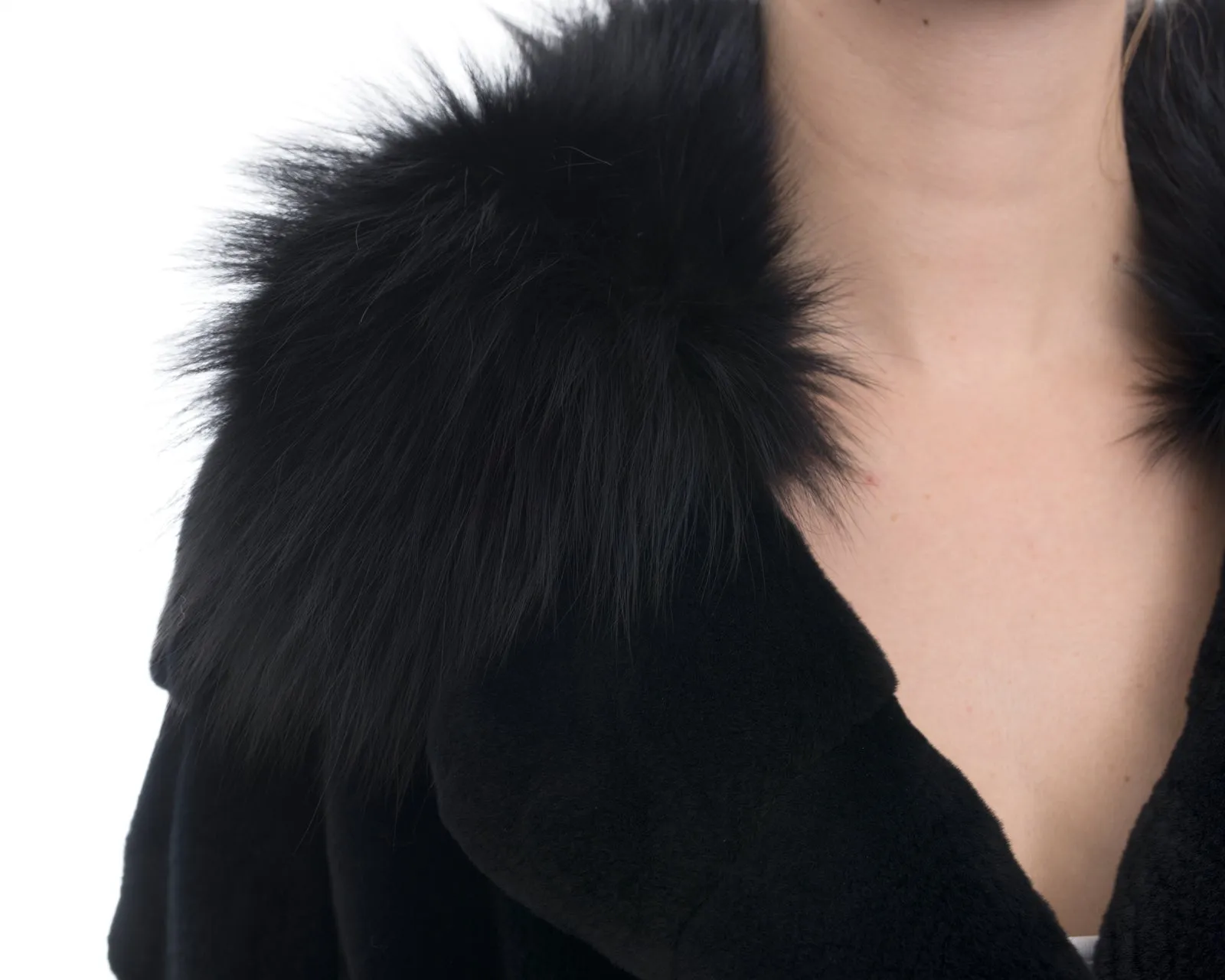 Holt Renfrew Midnight Sheared Mink and Fox Fur Trim Coat - 12