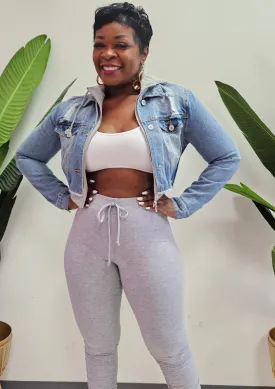 Hood Denim Crop Jacket