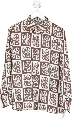 HOUSE OF SUNNY Brown Love Graphic Print Recycled Polyester Shirt UK 8