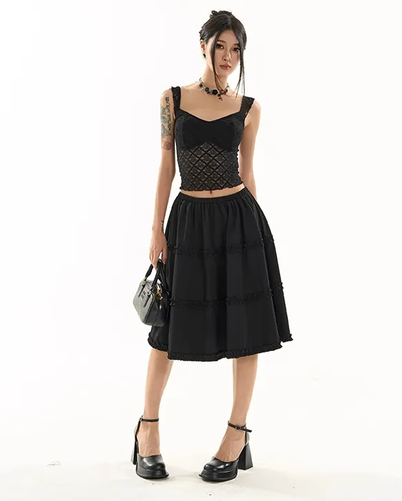 Lace Grid Overlay Sweetheart Neckline Crop Top
