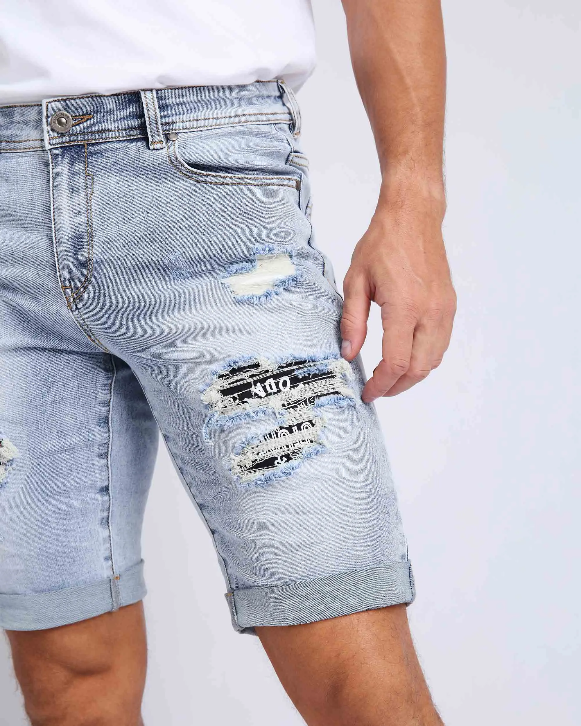 Light Wash Blue Ripped Jeans Shorts-Mexico Local Delivery