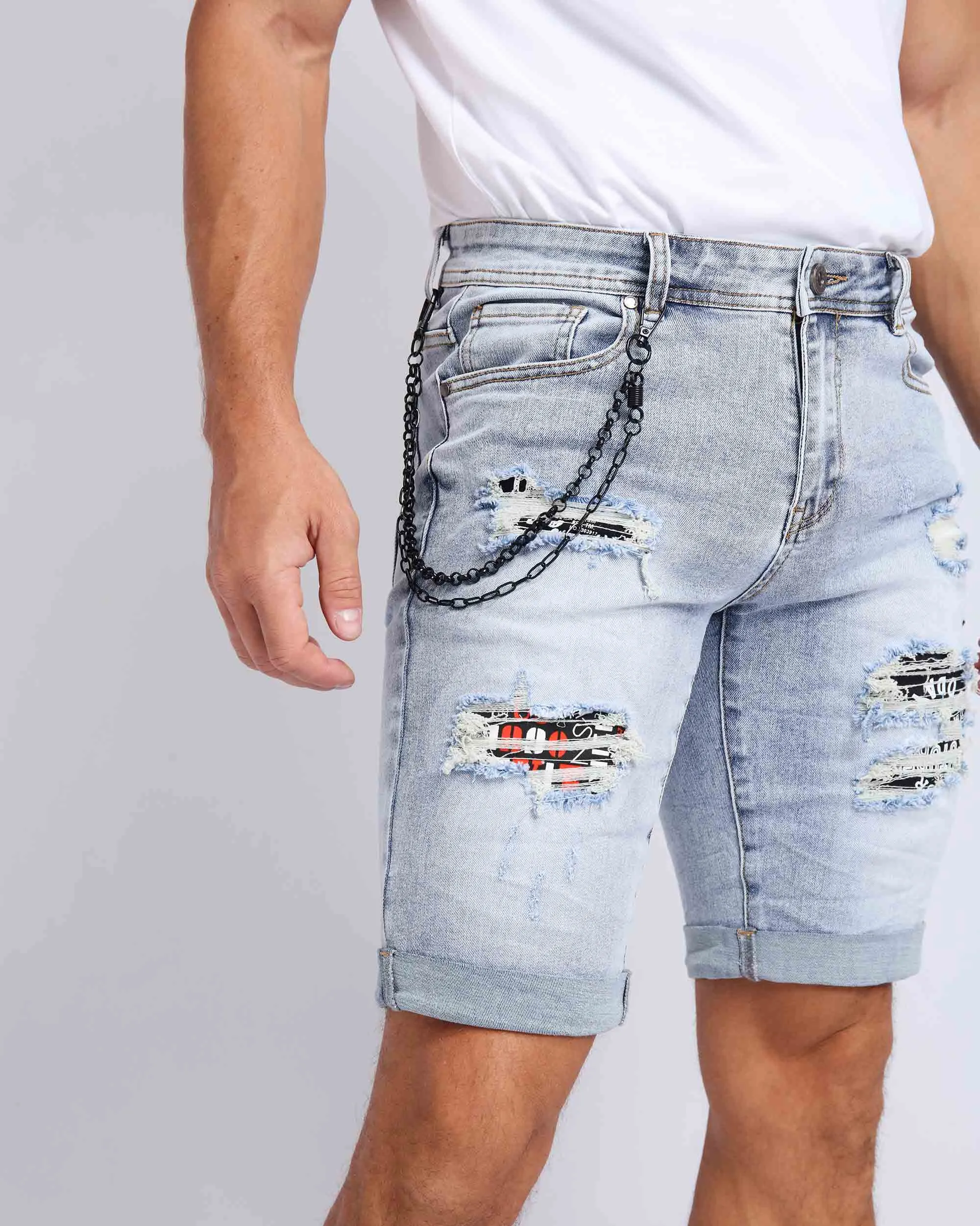Light Wash Blue Ripped Jeans Shorts-Mexico Local Delivery