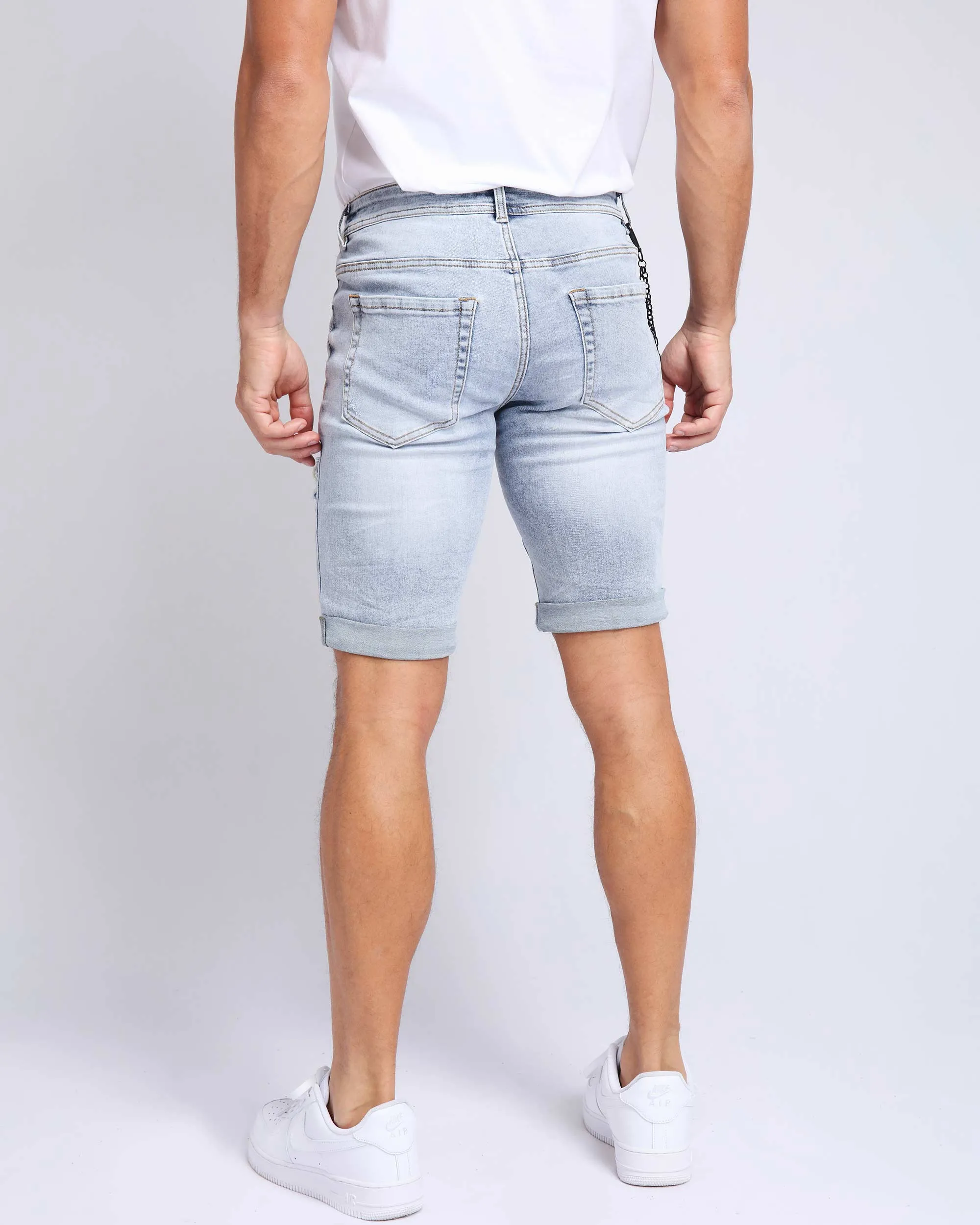 Light Wash Blue Ripped Jeans Shorts-Mexico Local Delivery