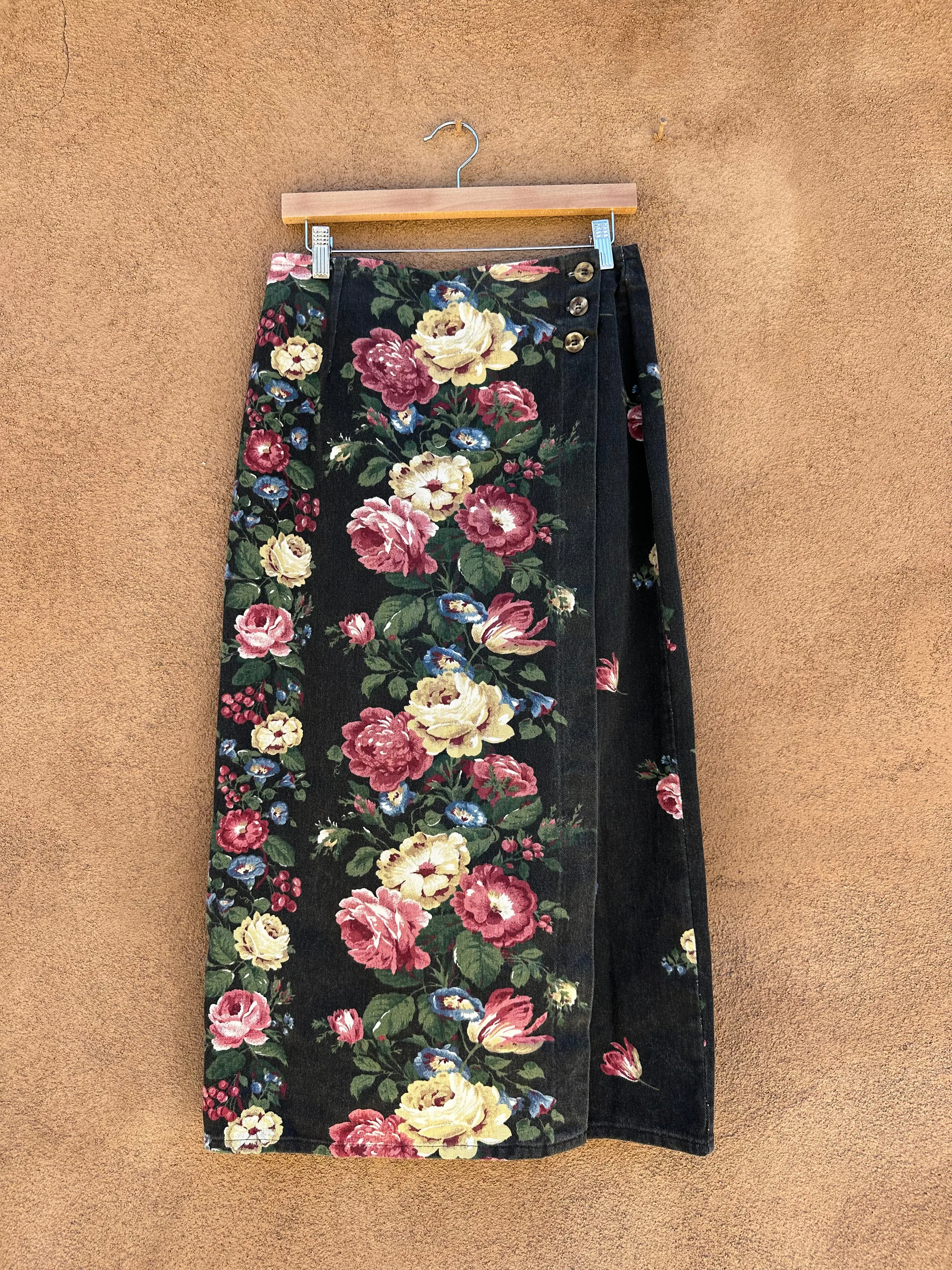 Long Vivaldi Denim Skirt with Flower Motif