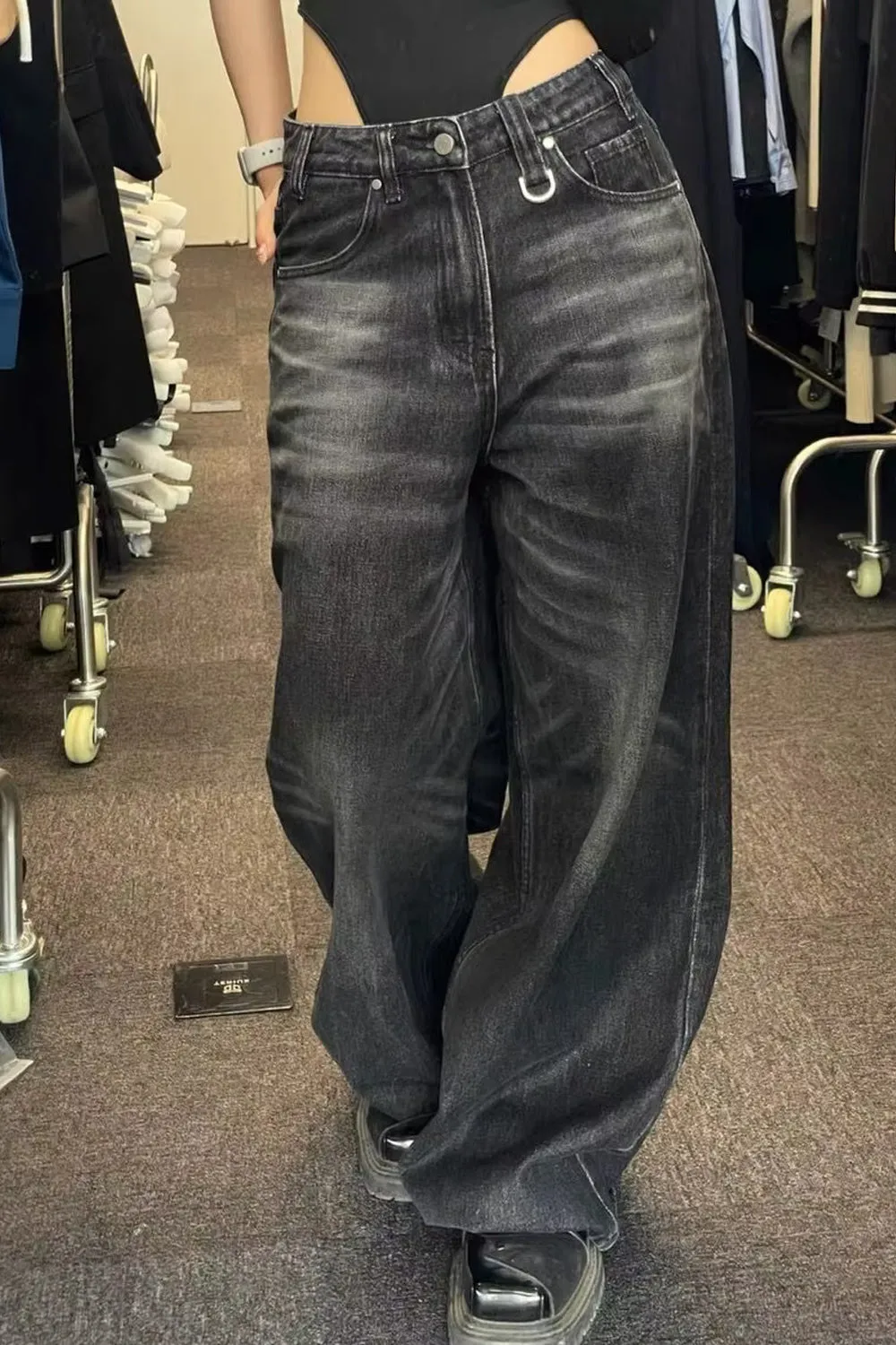 Loose Retro Washed Black Denim Jeans Pants