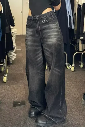 Loose Retro Washed Black Denim Jeans Pants