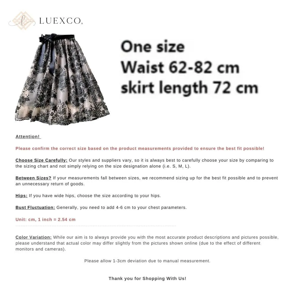 Luexco Vintage Floral Skirt Embroidered Mid Length