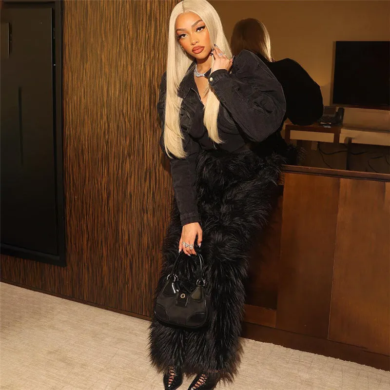MB FASHION CASUAL HIGH WAIST FUR PANTS 6191LY