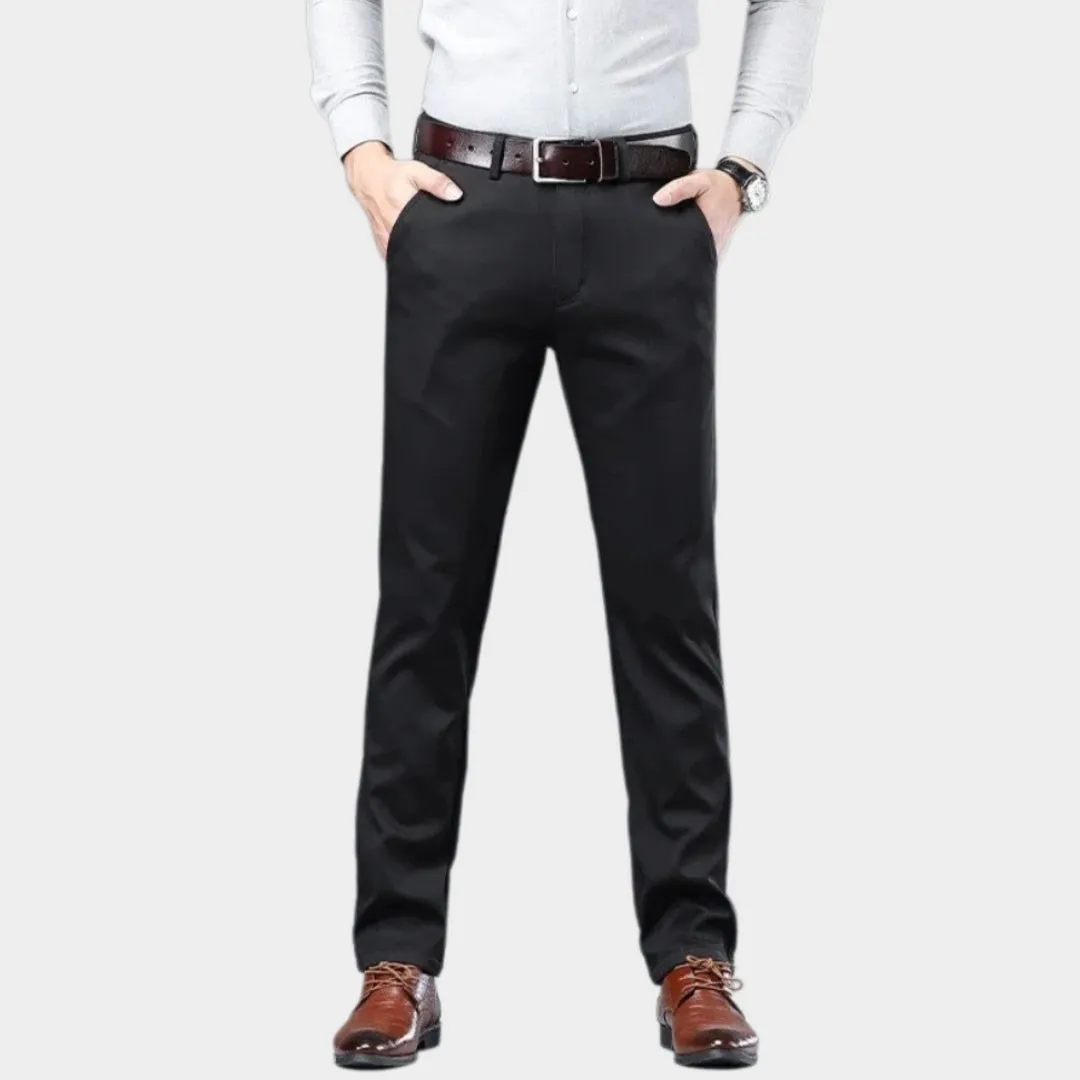 Mens Winter Fleece-Lined Cotton Pants - Thicker Warm Business Casual Straight Elastic Trousers, Light Khaki, Dark Khaki, and More
