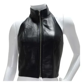Michael Hoban 1980s Black Leather Zip-Up Top